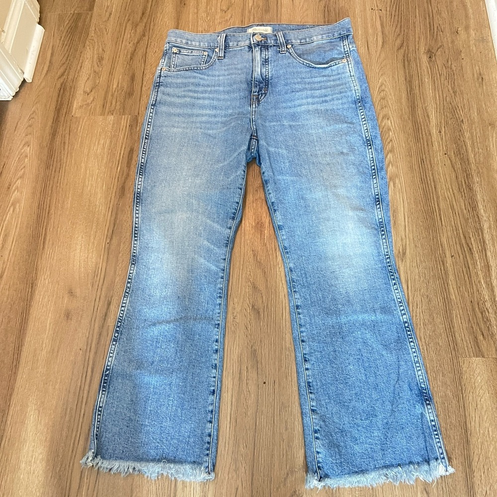 Madewell Cali Demi Boot Jeans 31 Medium Wash Raw Hem Cropped 26 Inseam